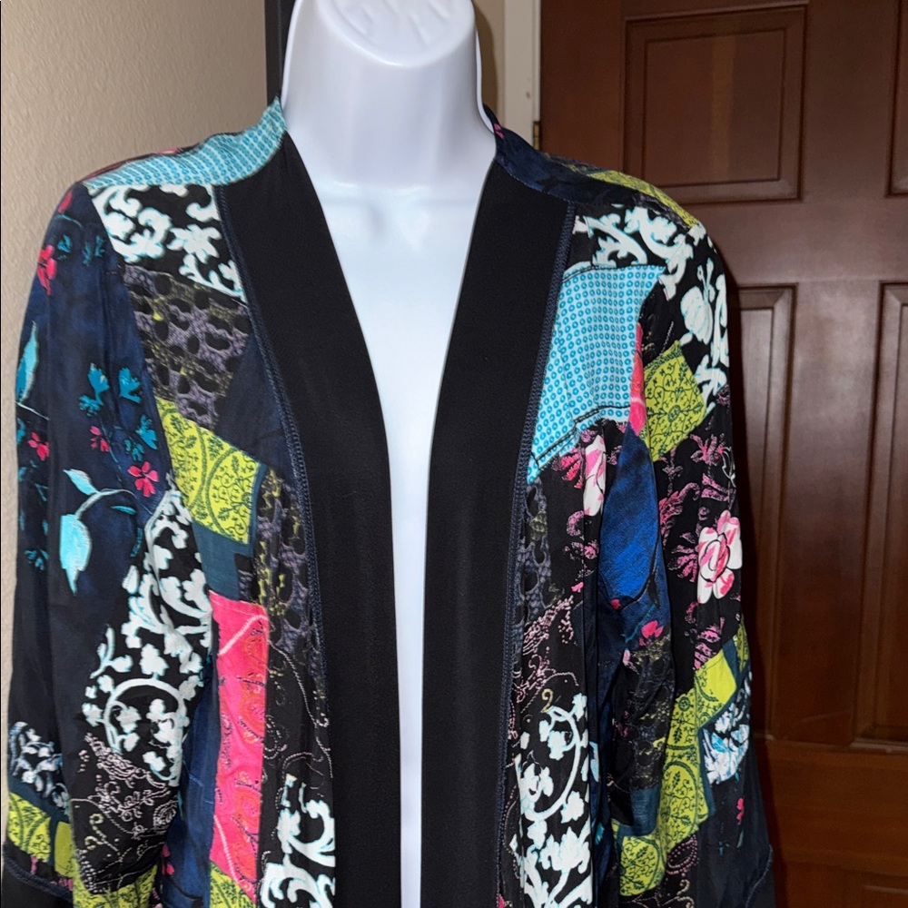 Joseph Ribkoff Multicolor Patchwork Kimono Open C… - image 4